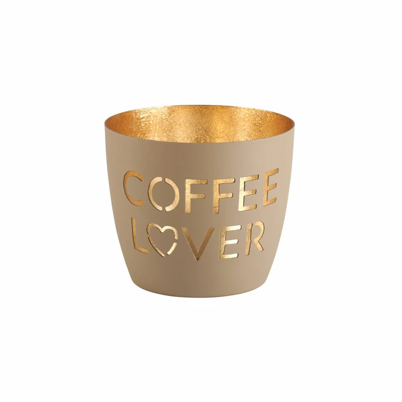 Gift Company Windlicht Madras Coffee lover M, Teelichthalter, Kerzenhalter, Eisen, sandstone / Gold, H 8.5 cm, 1121704029