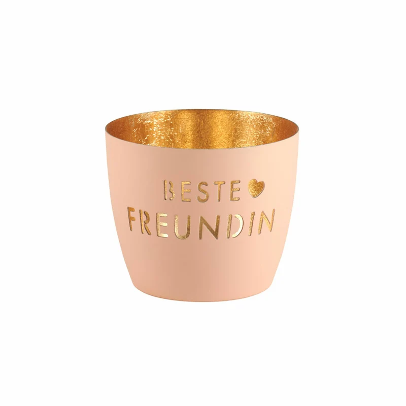 Gift Company Windlicht Madras Beste Freundin M, Teelichthalter, Kerzenhalter, Eisen, Pastellorange / Gold, H 8.5 cm, 1122204076