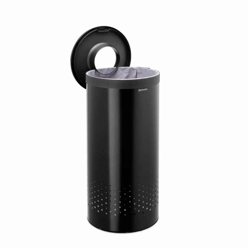 Brabantia Wäschebox, Wäschekorb, Wäschesammler, Stahl / Kunststoff, Matt Black, 35 L, 242342
