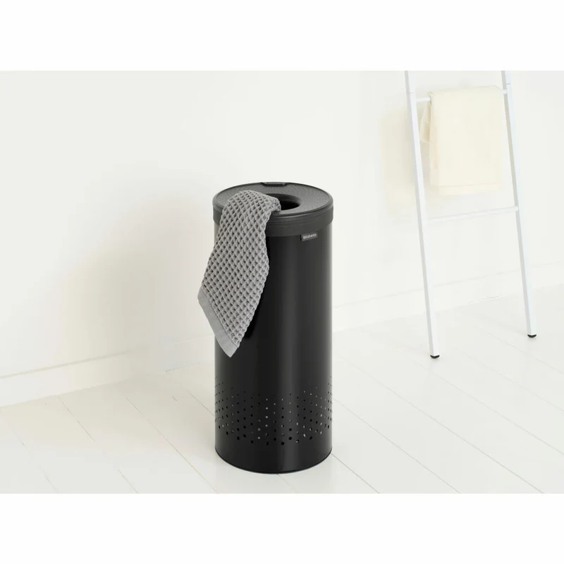 Brabantia Wäschebox, Wäschekorb, Wäschesammler, Stahl / Kunststoff, Matt Black, 35 L, 242342