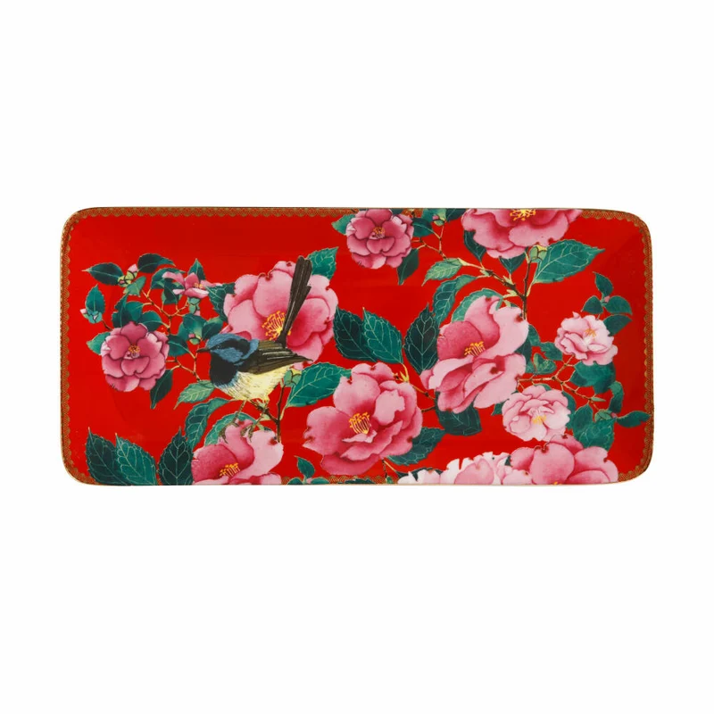 Maxwell & Williams TC Silk Road Platte, Servierplatte, Servierteller, in Geschenkbox, Porzellan, Rot, 33 x 15.5 cm, HV0175