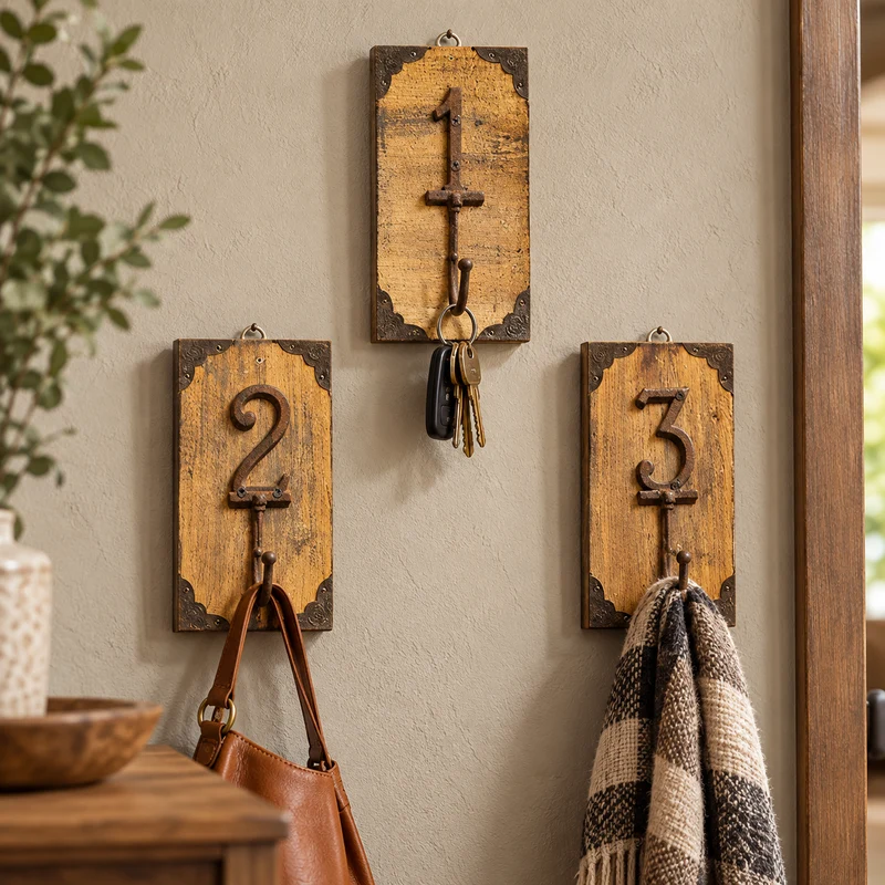 Creative Wood Wall Hanger with Iron Wall Hanger