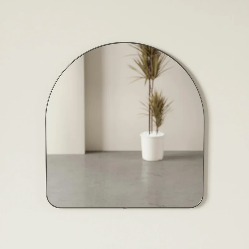 Umbra Wandspiegel Hubba, gewölbter Hängespiegel, Spiegelglas, Titan, 86 x 91 cm, 1017061-378