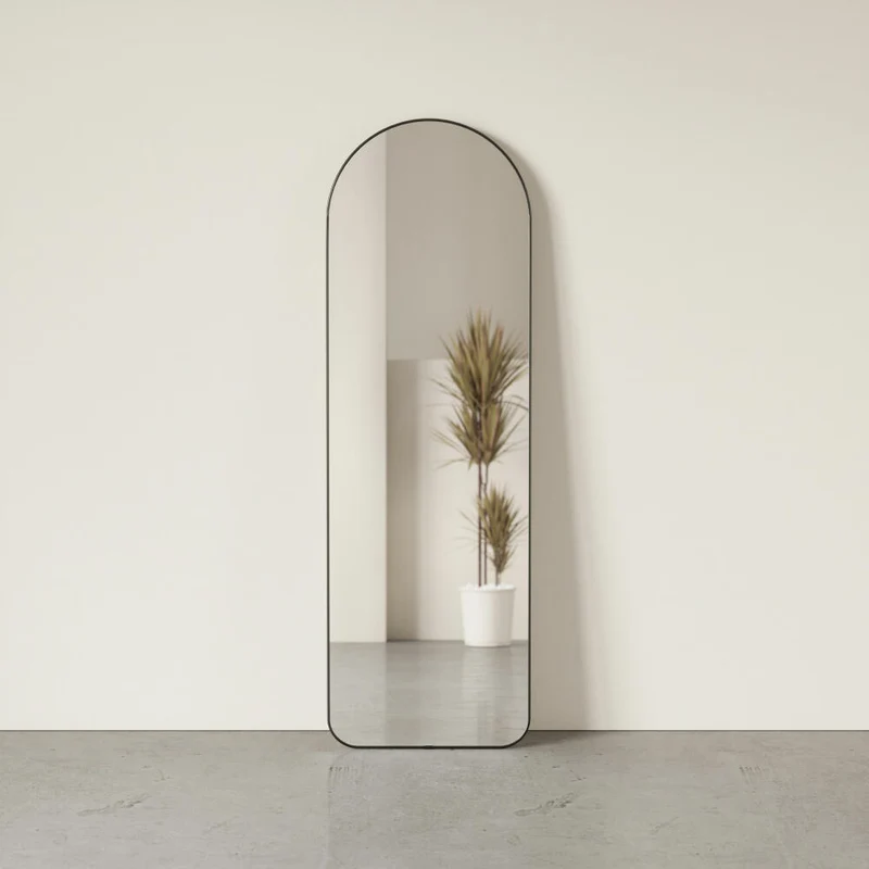 Umbra Standspiegel Hubba Gewölbt, Spiegel, Spiegelglas, Kunststoff, Titan, 51 x 158 cm, 1017062-378