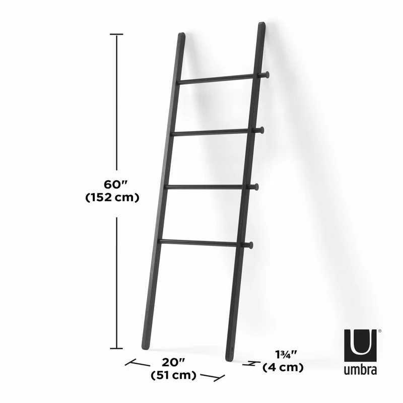 Umbra Kleiderleiter Leana, Handtuchleiter, Kleiderständer, Pappelholz, Schwarz, 152 cm, 1017445-040