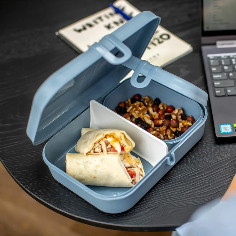 Koziol Lunchbox mit Trennsteg Pascal L, Biozirkulärer Kunststoff, Nature Flower Blue, 23 x 16 x 6 cm, 7152716