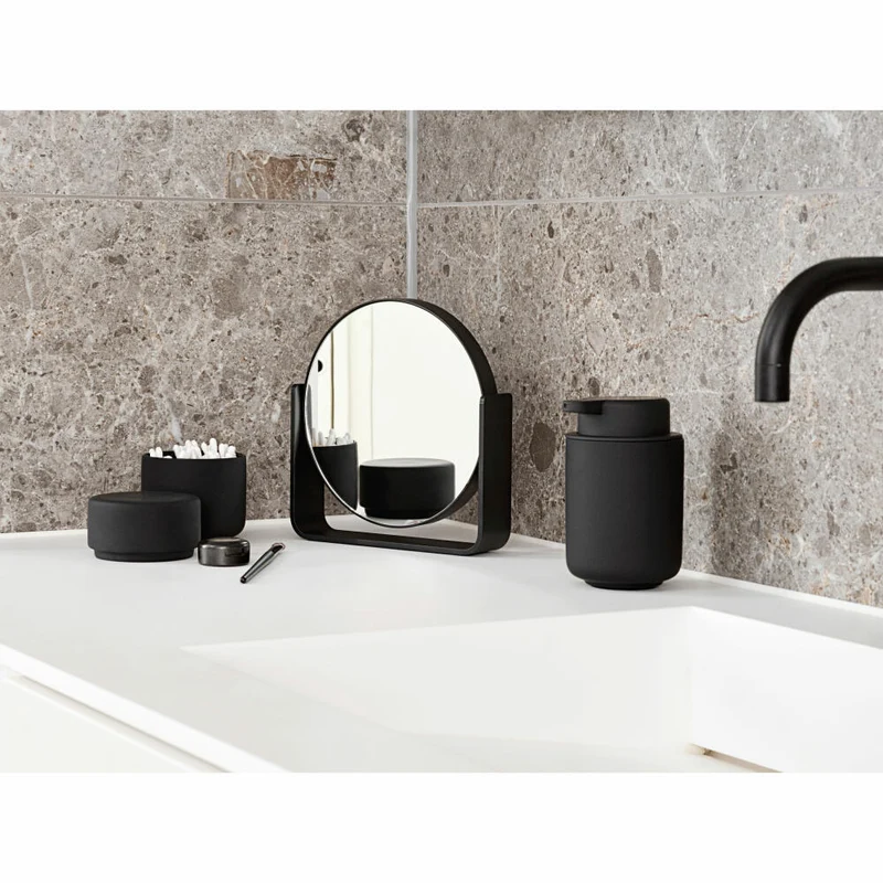 Zone Denmark Tischspiegel Ume, Kosmetikspiegel, Spiegel, 5-fach Vergrößerung, Aluminium Lackiert / Glas, Black, 28222