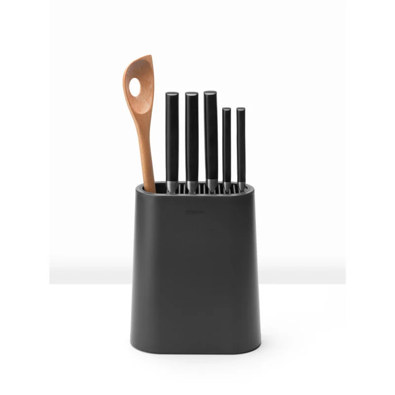 Brabantia Messerblock mit Utensilienhalter Profile, Messerhalter, Messerständer, Kunststoff, Dark Grey, 129889