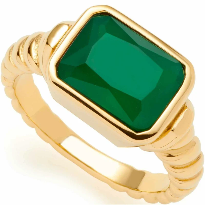 Leonardo Jewels Ring 19 Susa, Fingerring, Schmuck, Edelstahl IP Gold, Glas, Grün, 023212