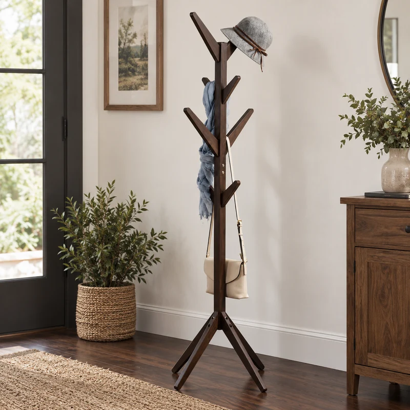 8 Hooks Solid Modern Wood Modern Coat Hanger