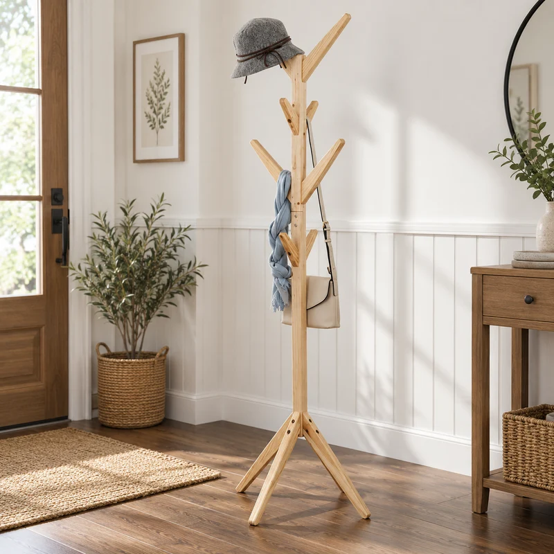8 Hooks Solid Modern Wood Modern Coat Hanger