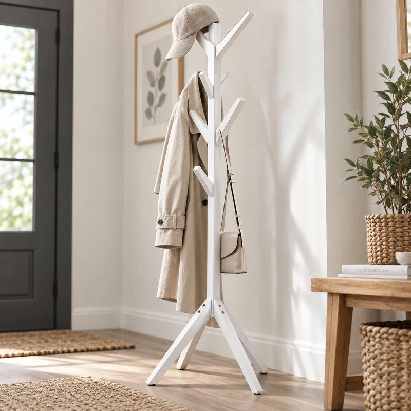 8 Hooks Solid Modern Wood Modern Coat Hanger