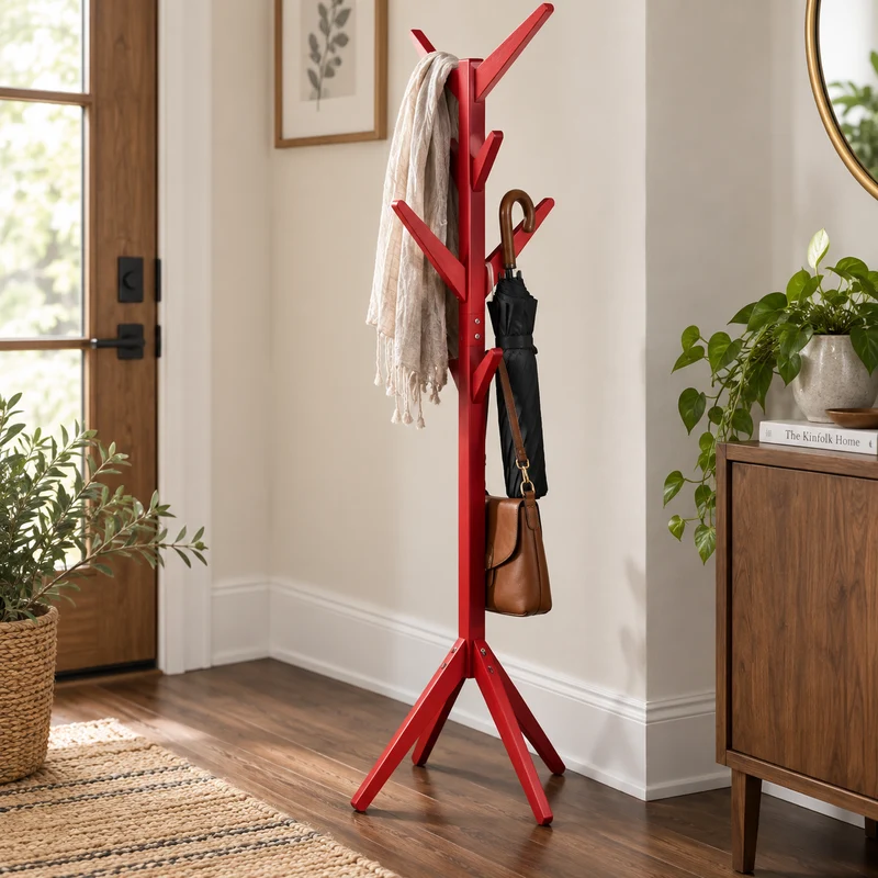 8 Hooks Solid Modern Wood Modern Coat Hanger