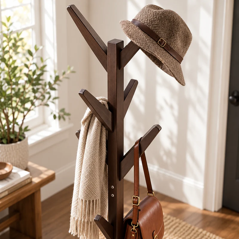 8 Hooks Solid Modern Wood Modern Coat Hanger
