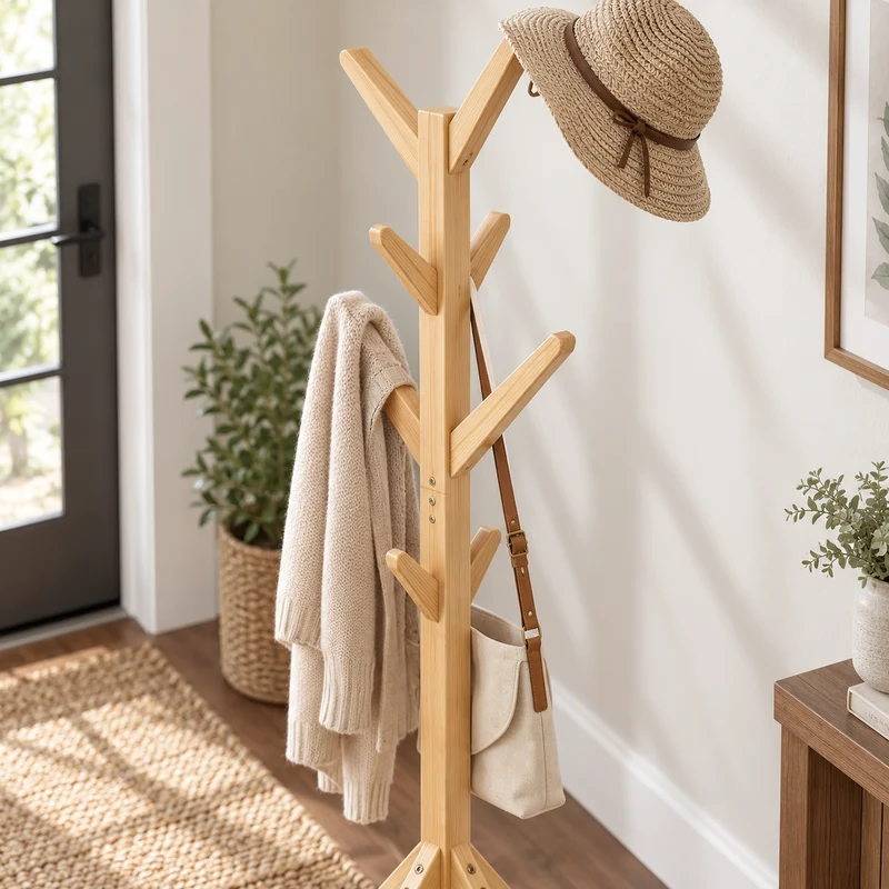 8 Hooks Solid Modern Wood Modern Coat Hanger