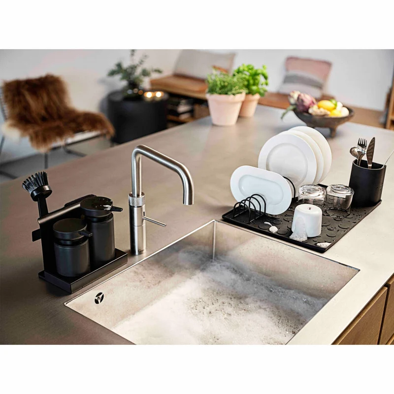 Zone Denmark Abtropfunterlage-Set DIISH, 4-tlg., Geschirrablage, Abtropfmatte, Abtropfgestell, Silikon / Metall, Black, 26658