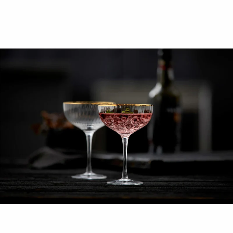 Lyngby Glas Cocktailglas Palermo Gold 4er Set, Glas mit Goldkante, Klar, 315 ml, 14634