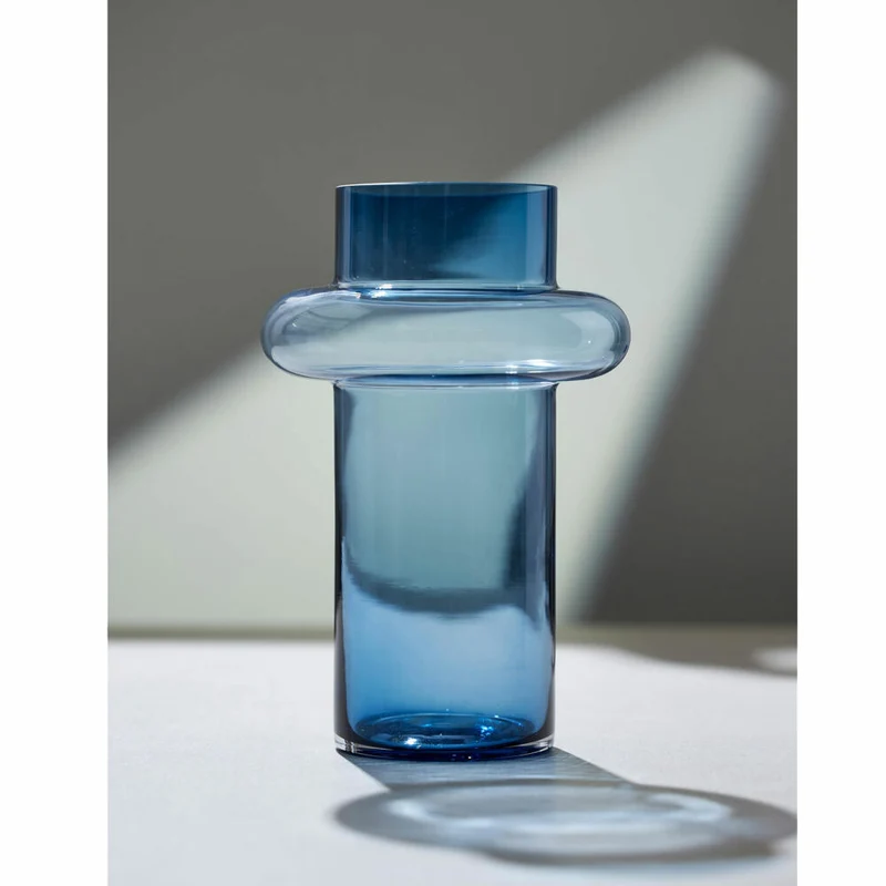 Lyngby Glas Vase Tube, längliche Dekovase, Blumenvase, Glas, Dark Blue, 40 cm, 23555