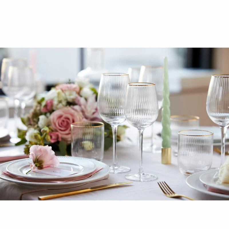 Lyngby Glas Weißweinglas Palermo Gold 4er Set, Weingläser, Glas, Klar, 300 ml, 27578