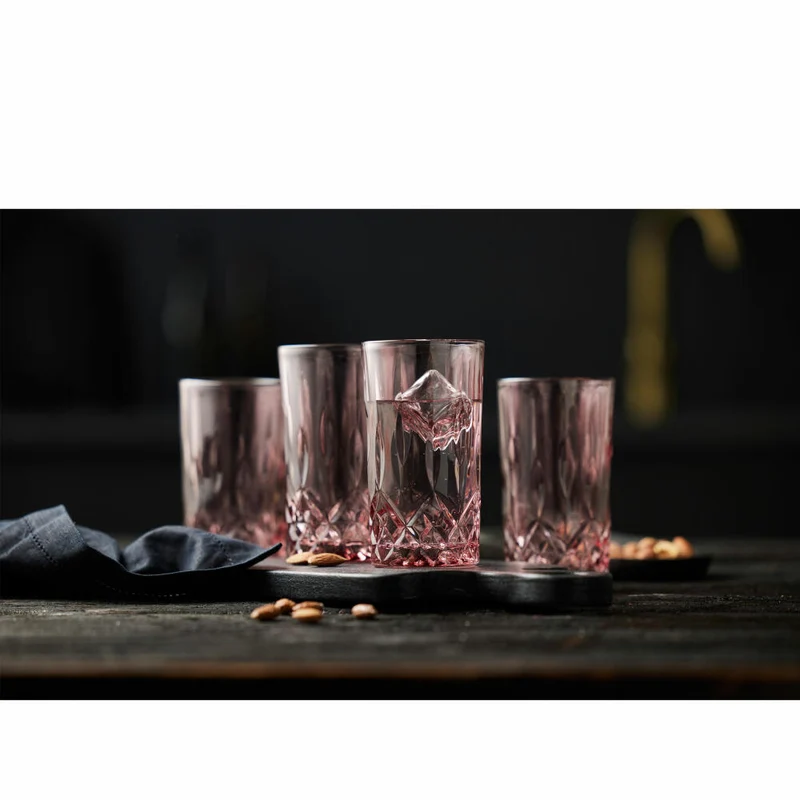 Lyngby Glas Highballglas Sorrento 4er Set, Longdrinkgläser, Cocktailgläser, Glas, Pink, 380 ml, 27781