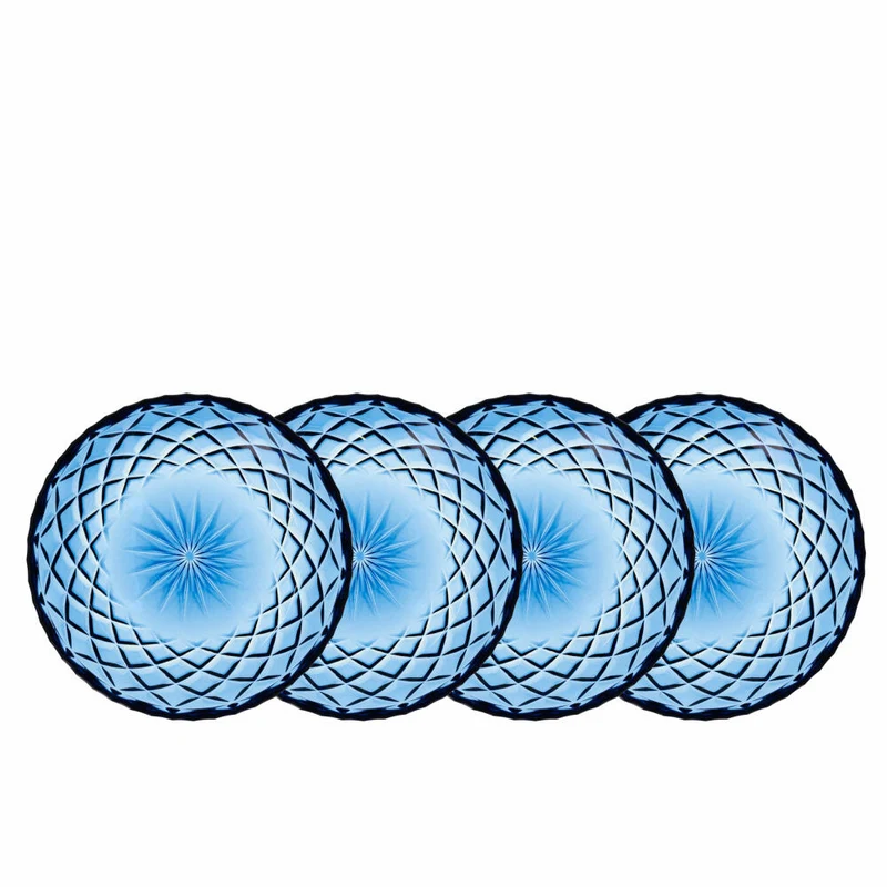 Lyngby Glas Teller Sorrento 4er Set, Dessertteller, Glas, Blau, 16 cm, 27796