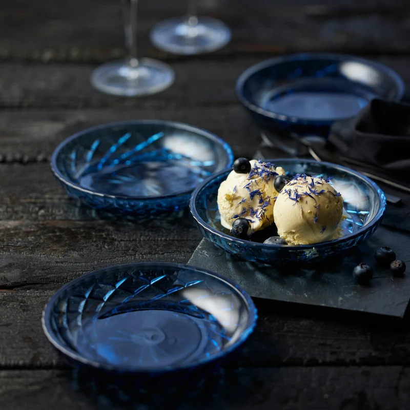 Lyngby Glas Teller Sorrento 4er Set, Dessertteller, Glas, Blau, 16 cm, 27796