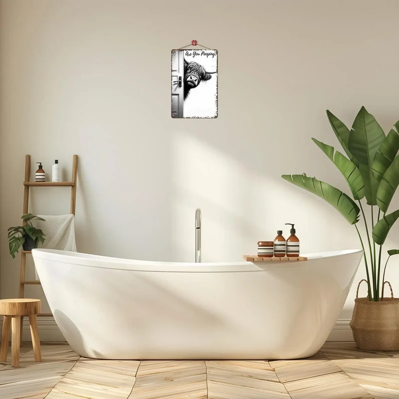CowFrame™ – Lustiges Rustikales Highland Cow Rahmen Badezimmer Schild