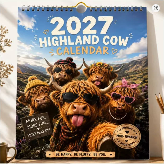 CowCalendar - Highland Cow Design Wandkalender 2027 Wohnkultur