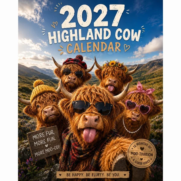 CowCalendar - Highland Cow Design Wandkalender 2027 Wohnkultur