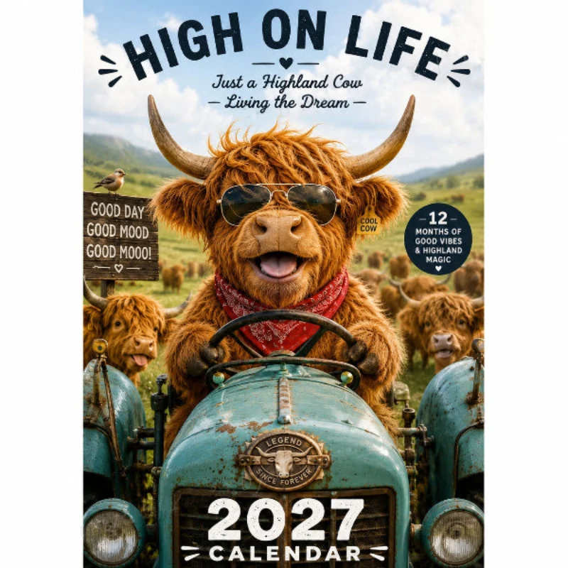 CowCalendar - Highland Cow Design Wandkalender 2027 Wohnkultur