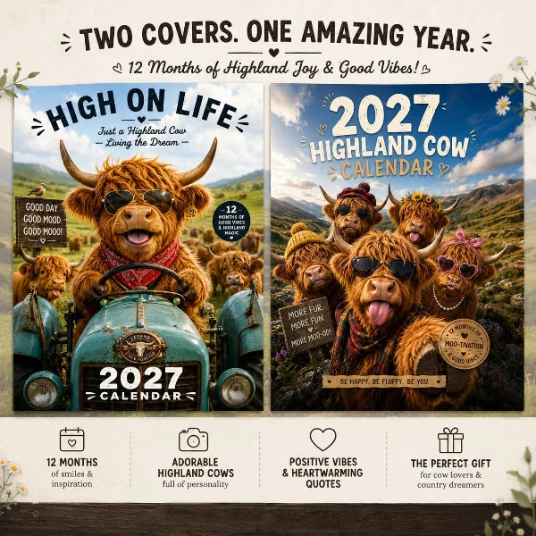 CowCalendar - Highland Cow Design Wandkalender 2027 Wohnkultur