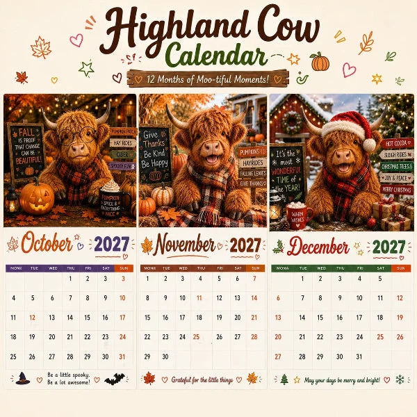CowCalendar - Highland Cow Design Wandkalender 2027 Wohnkultur
