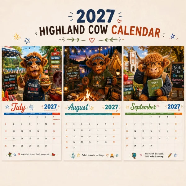 CowCalendar - Highland Cow Design Wandkalender 2027 Wohnkultur