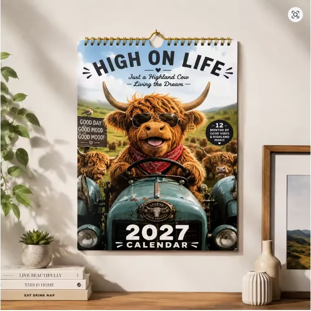 CowCalendar - Highland Cow Design Wandkalender 2027 Wohnkultur