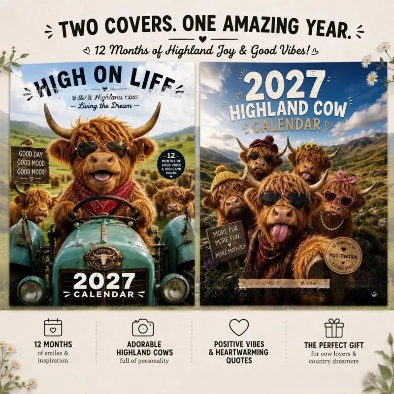 CowCalendar - Highland Cow Design Wandkalender 2027 Wohnkultur