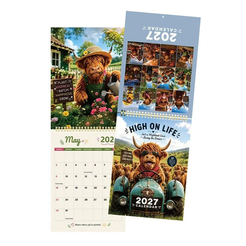 CowCalendar - Highland Cow Design Wandkalender 2027 Wohnkultur