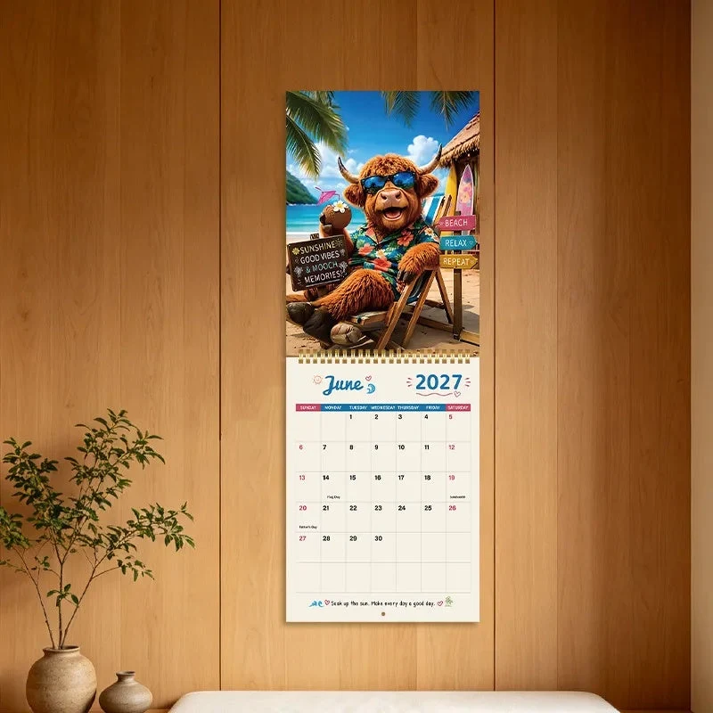 CowCalendar - Highland Cow Design Wandkalender 2027 Wohnkultur