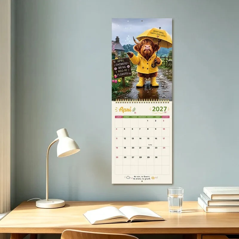 CowCalendar - Highland Cow Design Wandkalender 2027 Wohnkultur