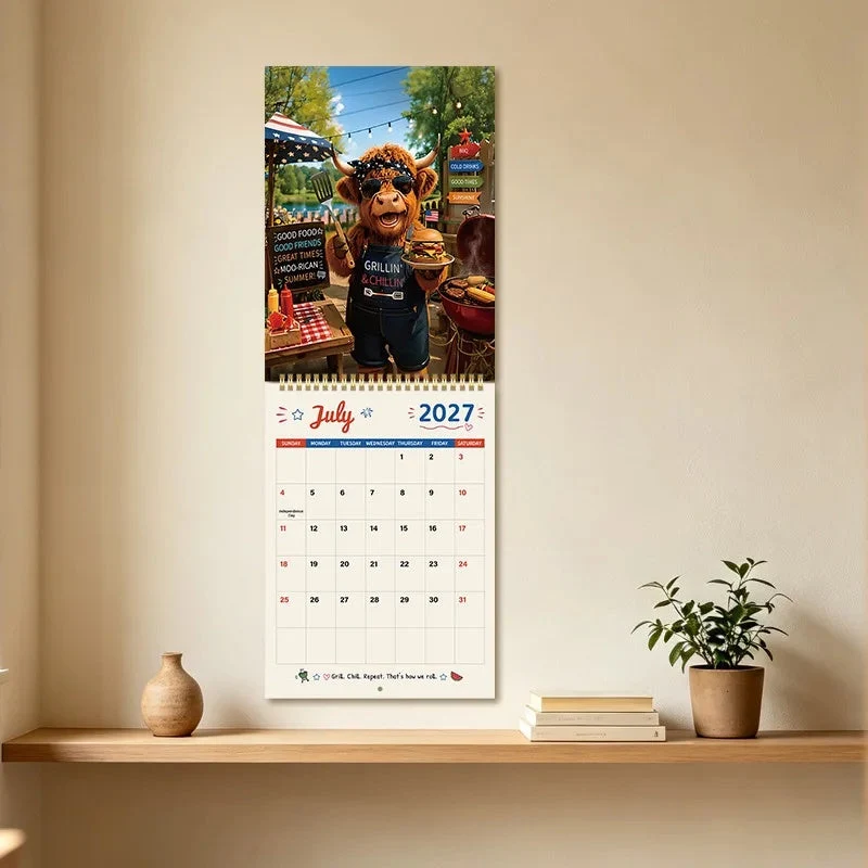 CowCalendar - Highland Cow Design Wandkalender 2027 Wohnkultur