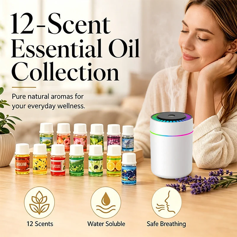 DiffuserSet: 12 Düfte Raumduft Diffuser Öl Set Mit Mini-Luftbefeuchter