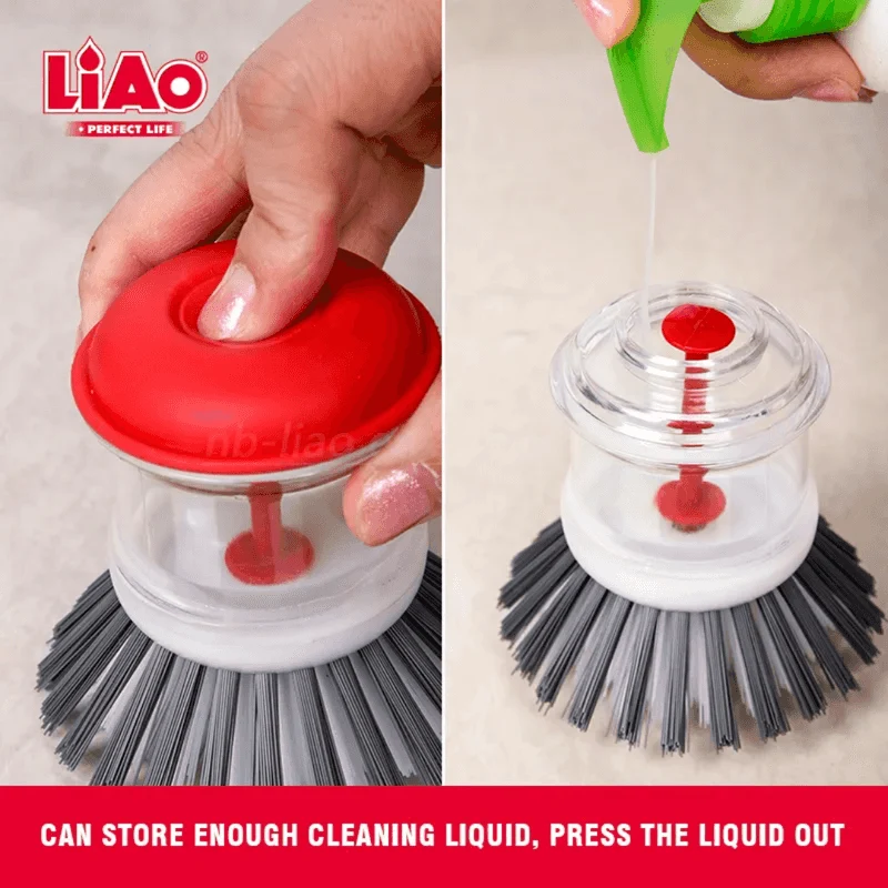LiAO Round Hand Scrub Kitchen Brush with Dispenser