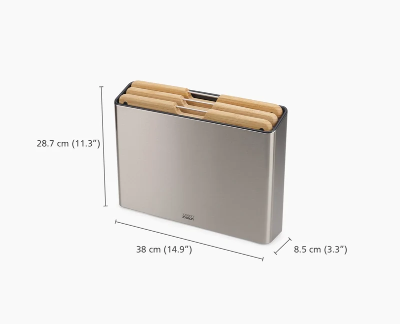 Folio™ Steel 3-teiliges Schneidebrett-Set mit Bambusblock