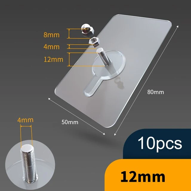 10pcs Heavy Duty Punch-Free Transparent Sticky Hanger