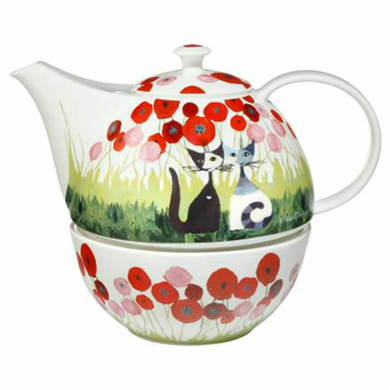 Goebel Teekanne mit Stövchen Rosina Wachtmeister - Innamorati tra i papaveri, Tee Kanne, New Bone China, 66860631