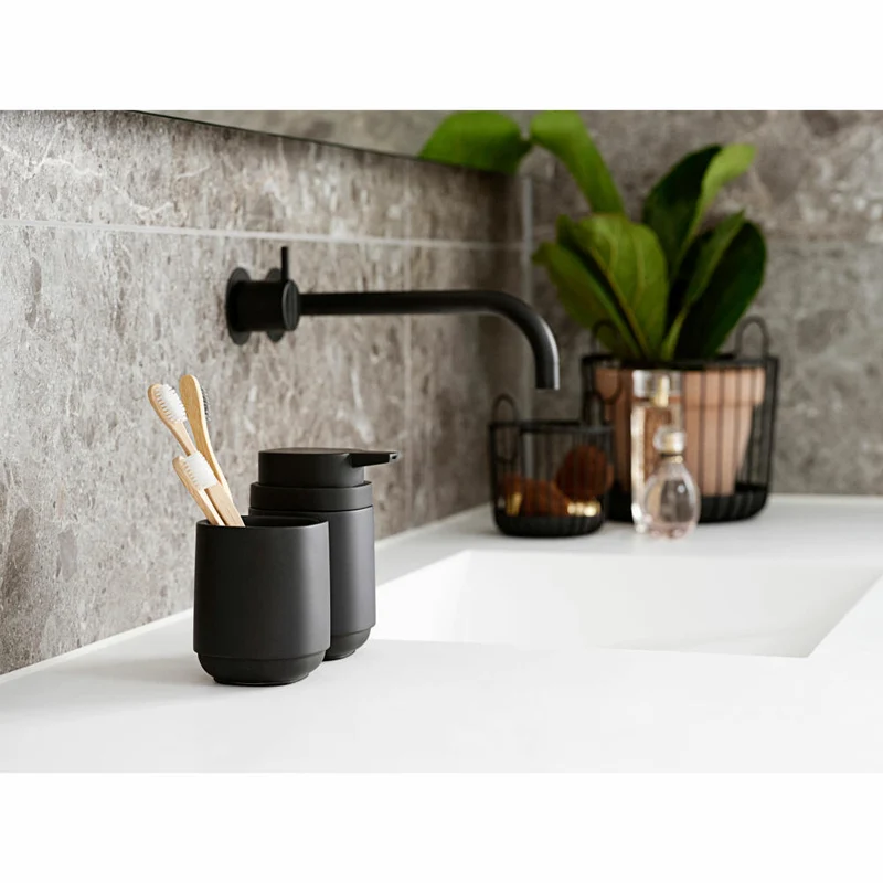 Zone Denmark Zahnbürstenbecher Time, Zahnputzbecher, Beton, Black, H 9.8 cm, 28115