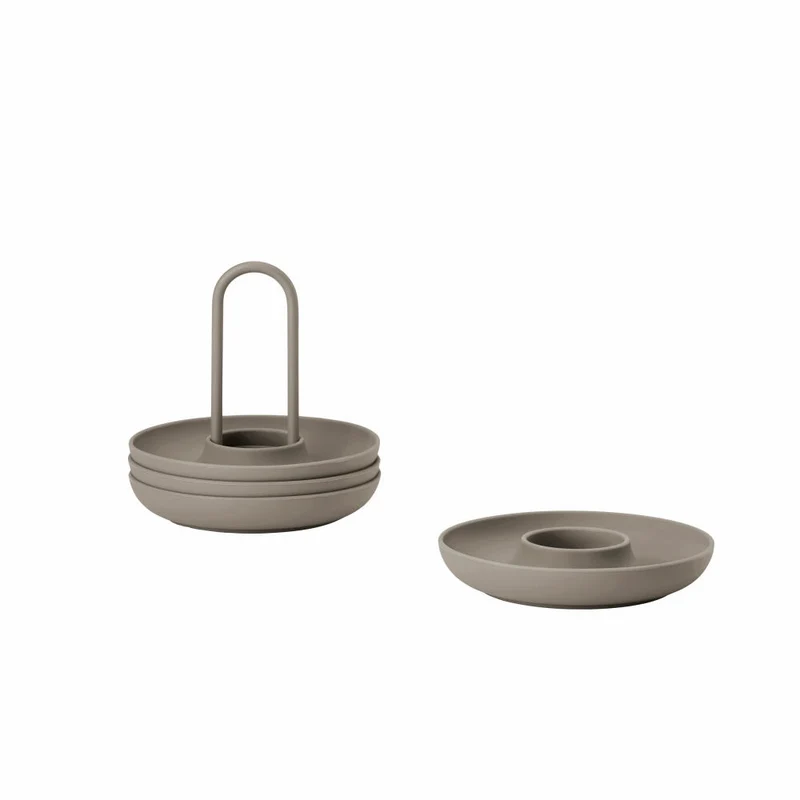 Zone Denmark Eierbecher Singles, 4er Set, mit Halter, Eierhalter, Eier Becher, Silikon / Metall, Taupe, 28075