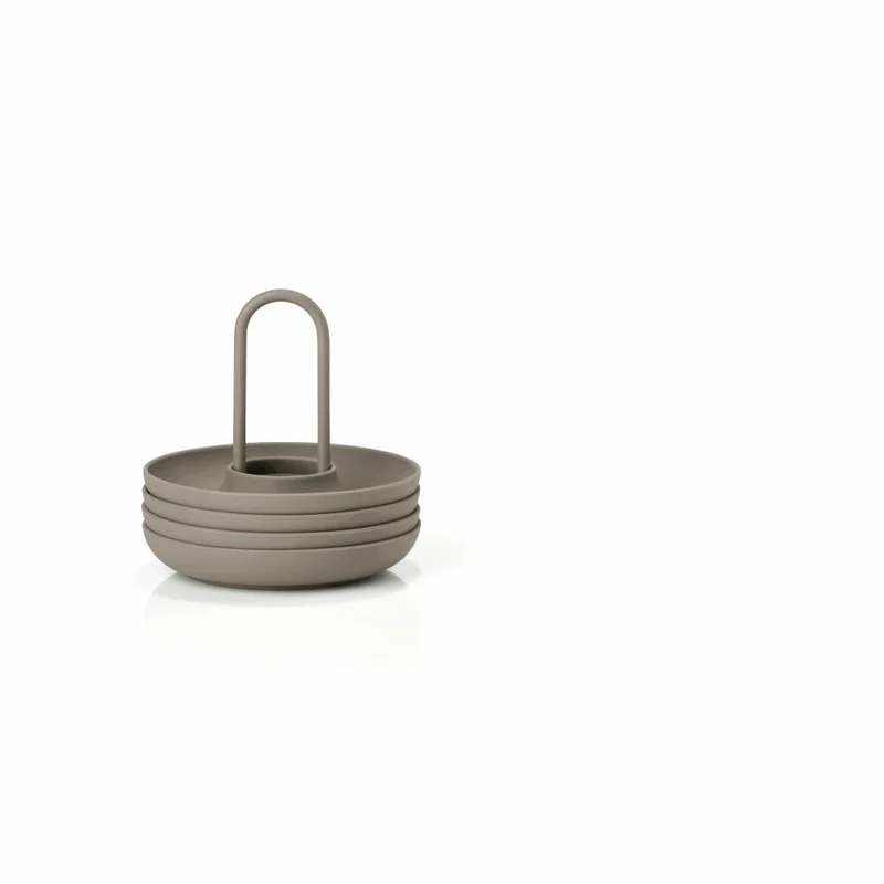 Zone Denmark Eierbecher Singles, 4er Set, mit Halter, Eierhalter, Eier Becher, Silikon / Metall, Taupe, 28075