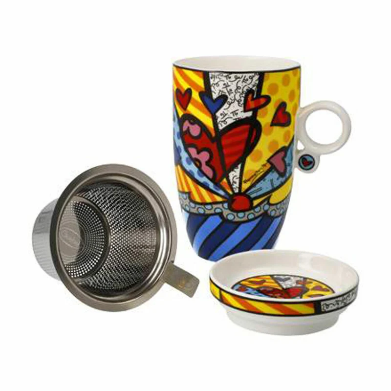 Goebel Teetasse mit Deckel und Sieb Romero Britto - A New Day, Tee Tasse, Fine Bone China, 66453221