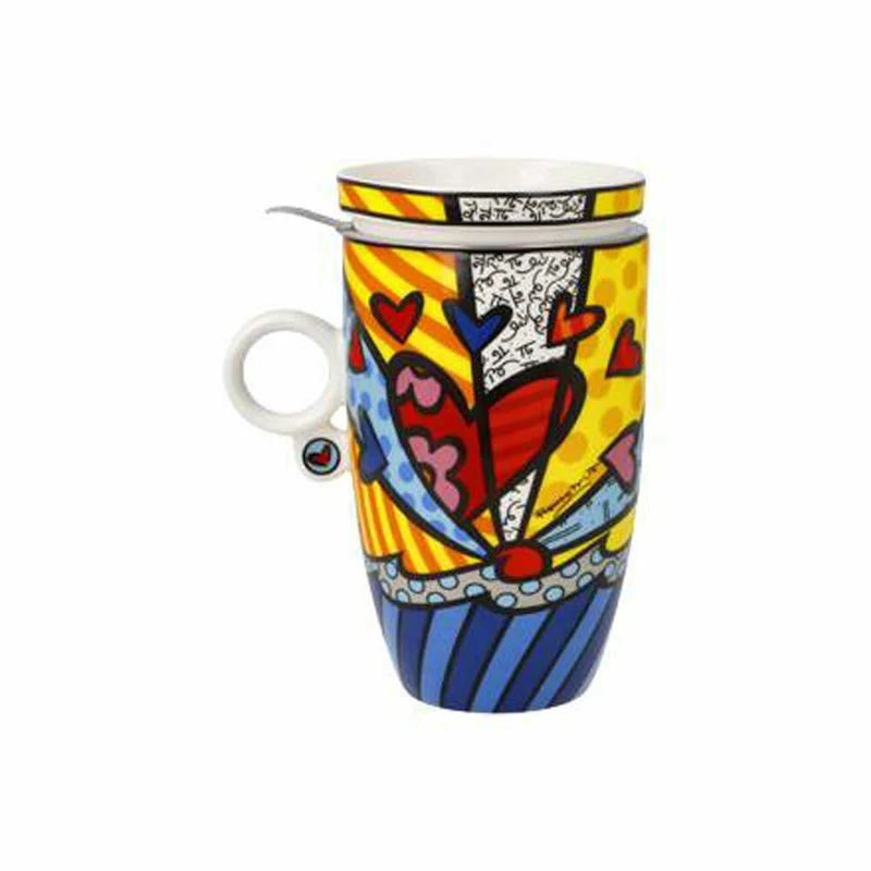 Goebel Teetasse mit Deckel und Sieb Romero Britto - A New Day, Tee Tasse, Fine Bone China, 66453221
