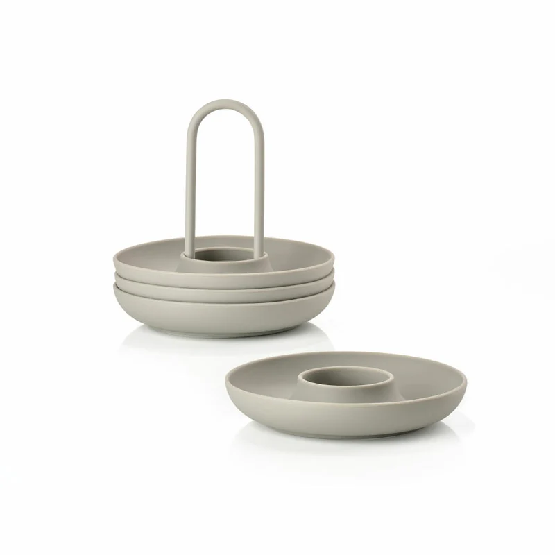 Zone Denmark Eierbecher Singles, 4er Set, mit Halter, Eierhalter, Eier Becher, Silikon / Metall, Mud, 10548